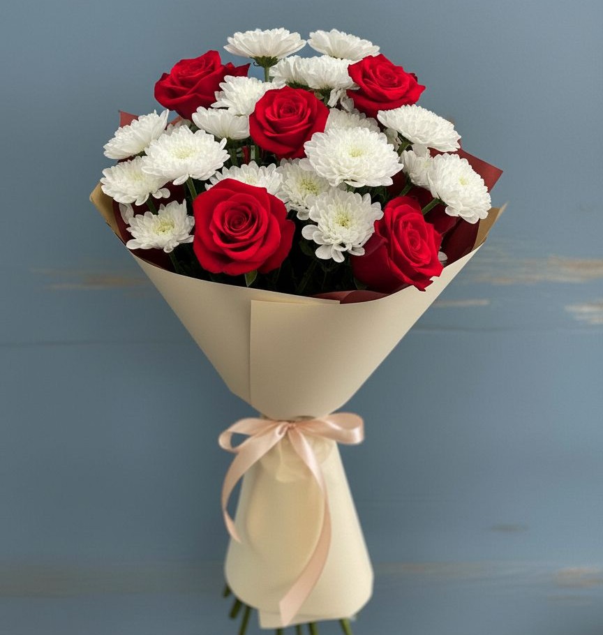 Букет цветов из: Розы и Хризантемы в Первоавгустовском