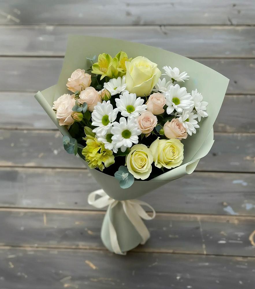 Букет цветов из: Альстромерии, Розы и Хризантемы в Первоавгустовском