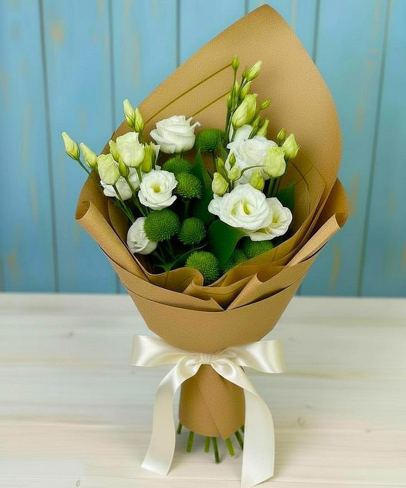 Букет цветов из: Хризантемы и Лизиантусы в Первоавгустовском