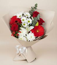 Букет цветов из:  Розы, Хризантемы, Герберы и Лилии в Первоавгустовском