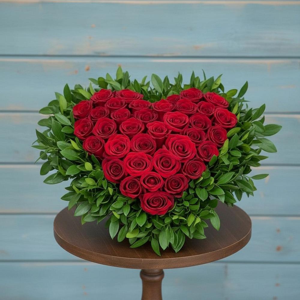 Цветочная композиция из Розы в виде сердца в Первоавгустовском