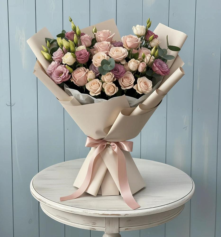 Букет цветов из: Розы и Лизиантусы в Первоавгустовском