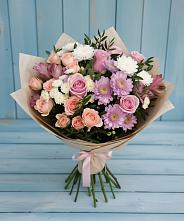 Букет цветов из:  Хризантемы, Розы и Альстромерии в Первоавгустовском