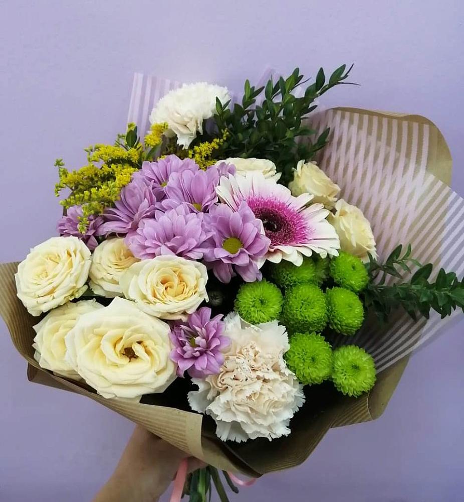 Букет цветов из: Хризантемы, Розы, Гвоздики и Герберы в Первоавгустовском