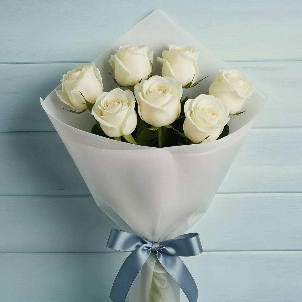 Букет 7 Белых роз Эдлесс Лав в Первоавгустовском