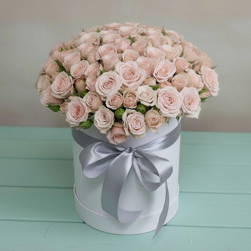 Цветочная композиция из Розы в шляпной коробке в Первоавгустовском